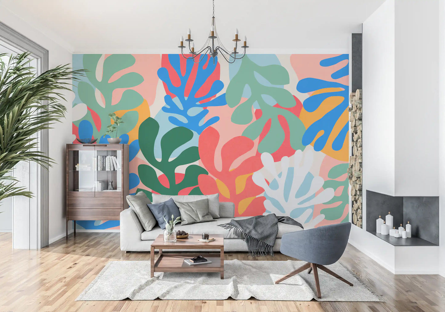 Tapet mural cu forme organice vibrante