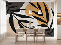 Organic Silhouette wall mural with flowing leaf shapes and neutral colour contrast