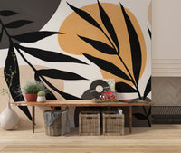 Home Organic Silhouette Art Wall Mural with bold foliage and cream spacing