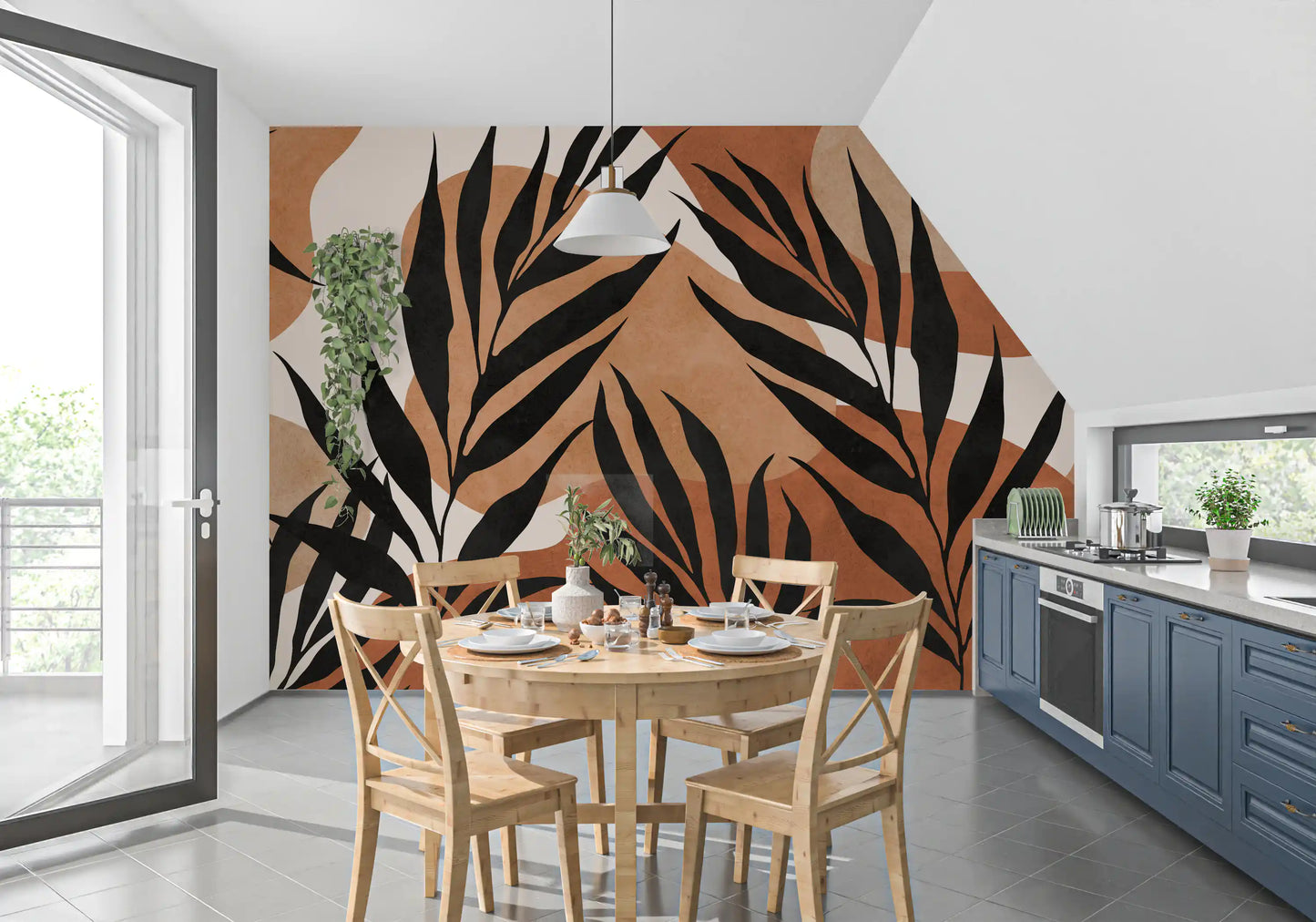 Dining room Leaf Flow Wall Mural featuring cream space and boho rhythm