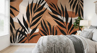 Leaf flow mural featuring organic stems, soft beige shapes, and dark detail
