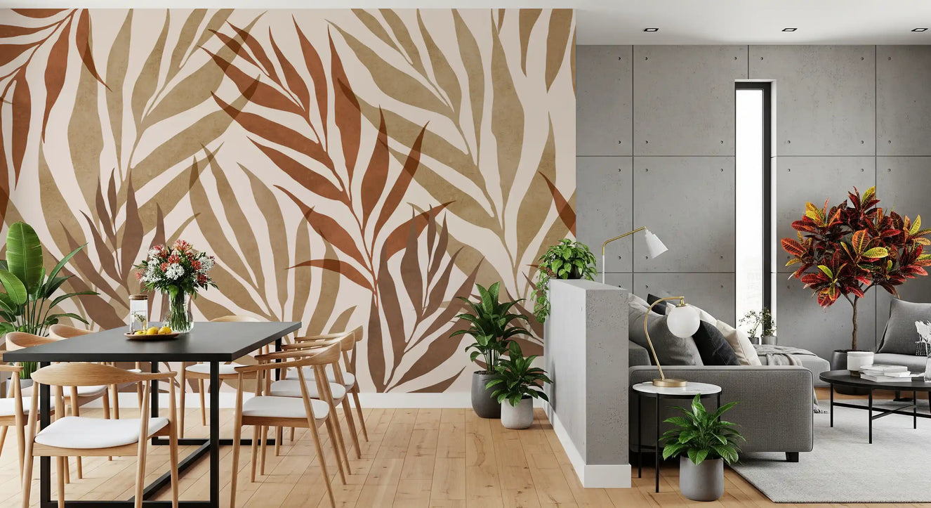 Tapet mural cu straturi botanice pământii