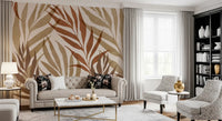 Living room Earthy Leaf wall mural featuring layered stems and soft movement