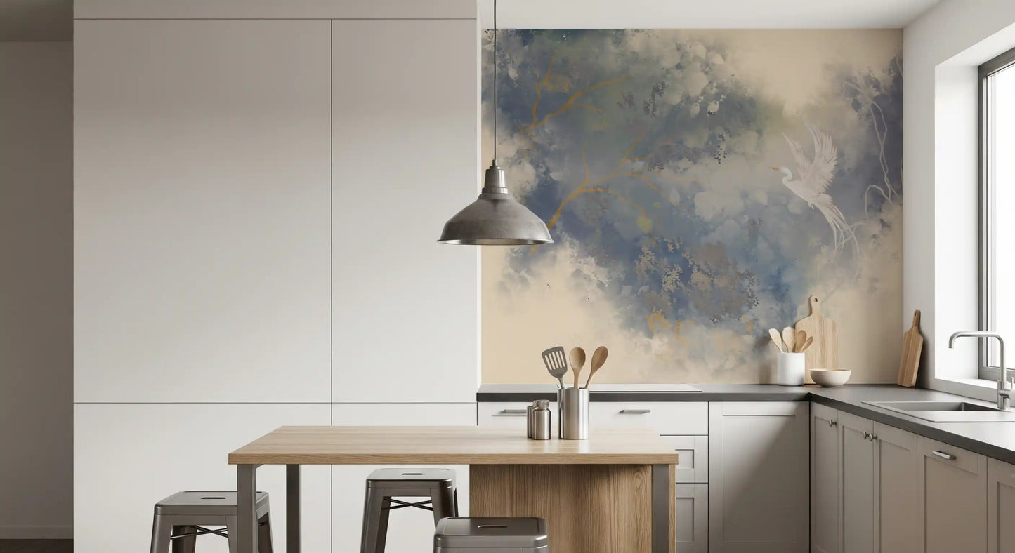 Fliegender Vogel im ätherischen Pastellgarten Wandbild