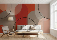 Hallway wall mural showing earthen curves with warm red and blush layers