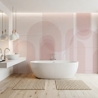 Bathroom wall mural with Blush, Arc, and Flow pink arch styling