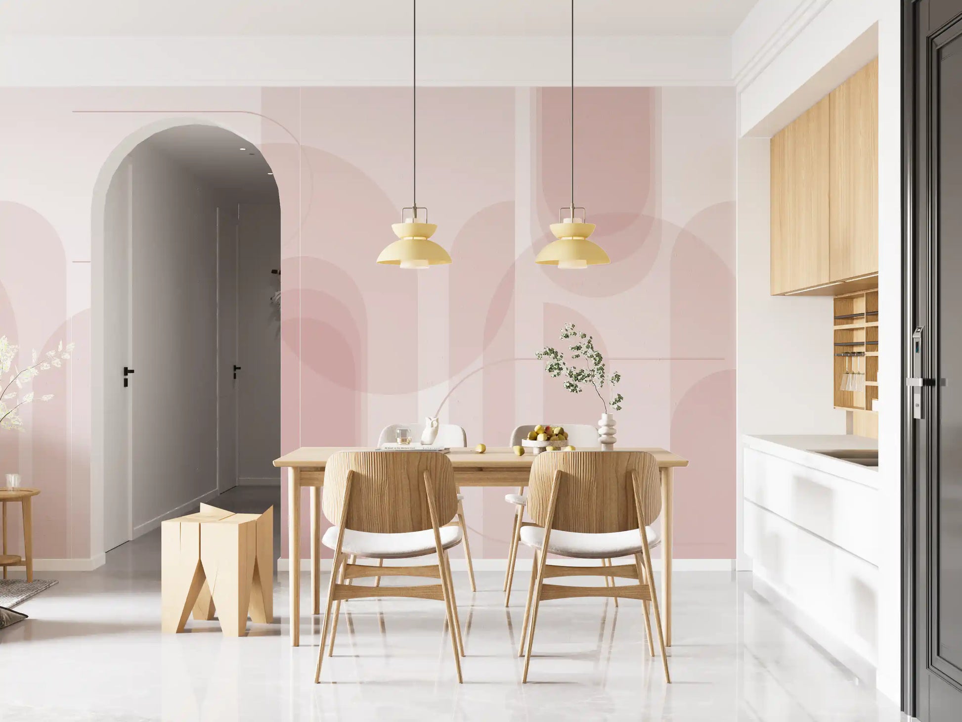 Soft abstract wall mural with Blush, Arc, and Flow design elements