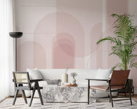 Hallway wall mural featuring Arc Flow curves and Blush pink tones