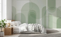 Bedroom Sage Serenity Arches mural with soft colour blocks and curved detail
