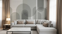Living room wall mural with Abstract Grey Arches and clean architectural style