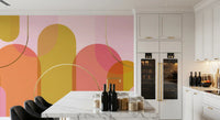 Kitchen Golden Geometry Mural featuring blush blocks and soft arc details