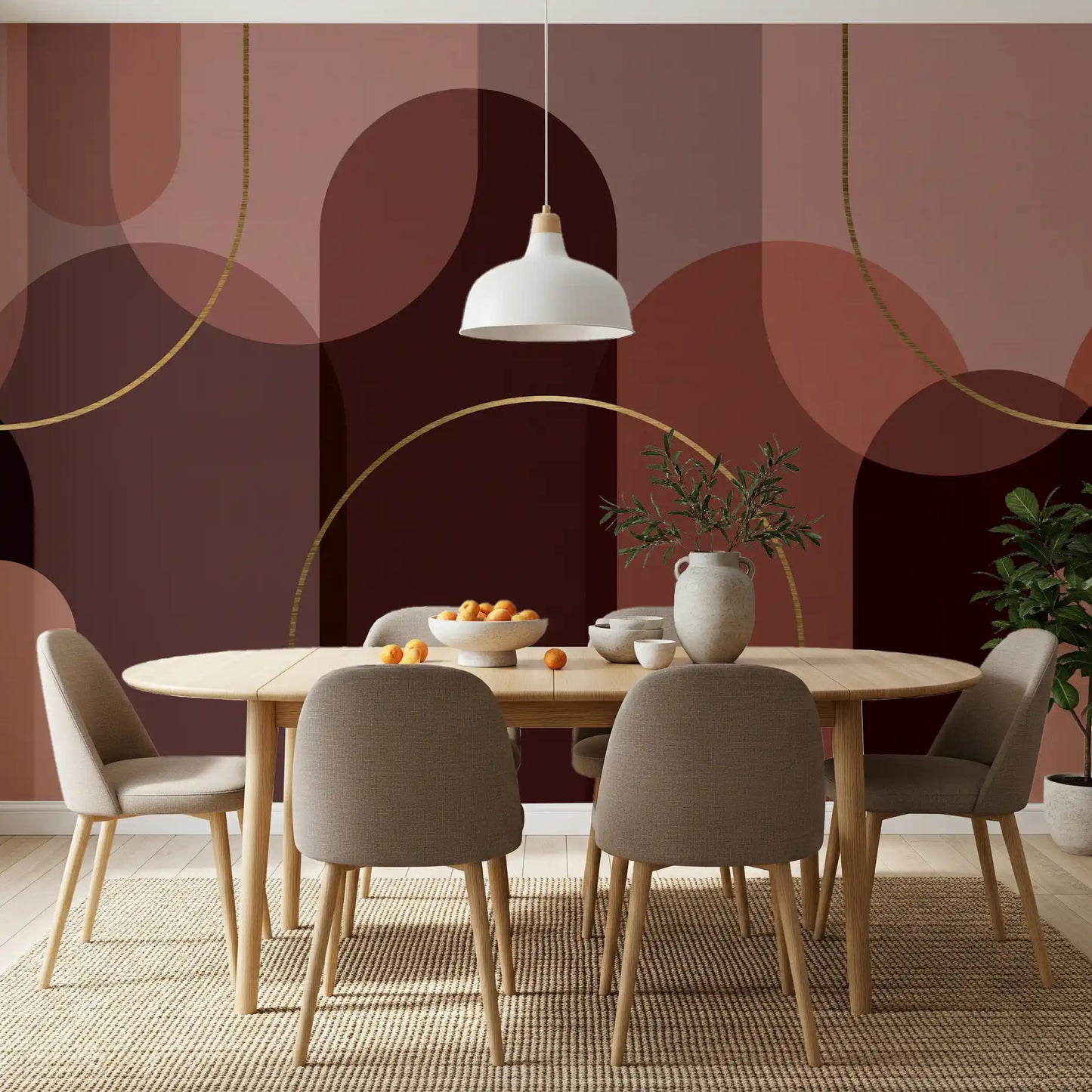 Dining room Golden Arc Serenity Wall Mural with refined curve details