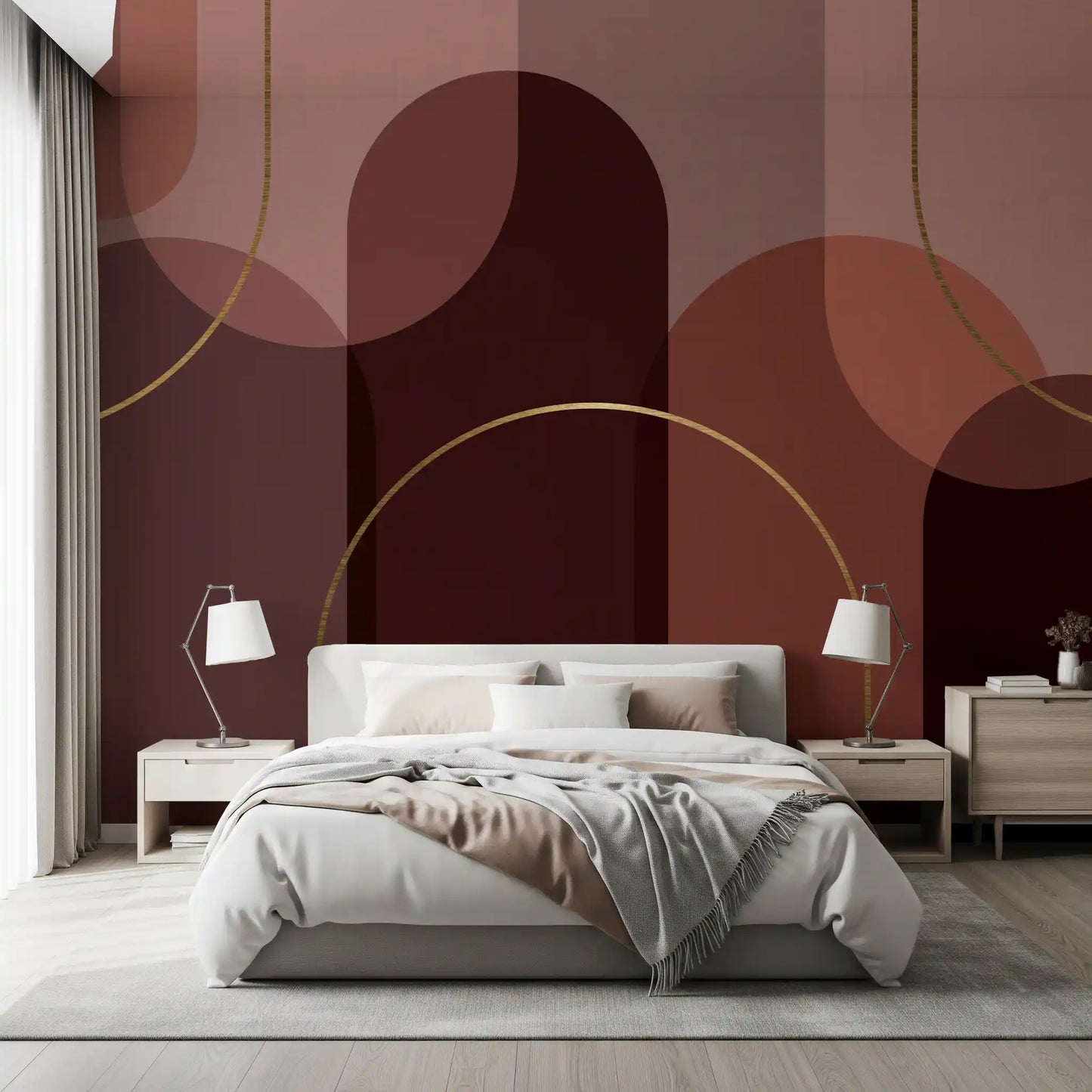Serenity mural design with warm tonal layers and elegant arc movement