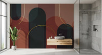 Bathroom Sunset Arches wall mural with warm geometric shapes