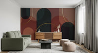 Office Sunset Arches & Gilded Lines mural with metallic-style detail