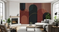 Arch pattern wall mural with terracotta layers and modern geometric flow