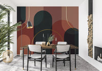 Sunset Arches Wall Mural with curved architecture and warm colour blocks