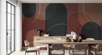 Sunset geometric mural showing rounded forms and refined line accents