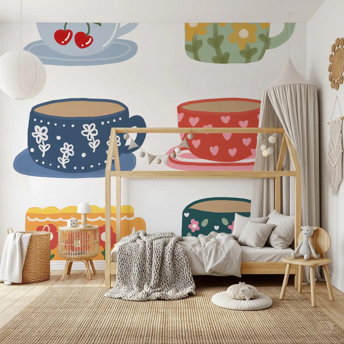 Abstract Tea Cups Tea Cups Wall Mural - Cute Floral Kitchen Cup abstract art