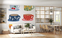 Pantry Tea Cups Wall Mural with patterned mugs and soft kitchen charm