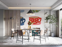 Dining area Tea Cups wall mural showing hearts, flowers, and teacup designs