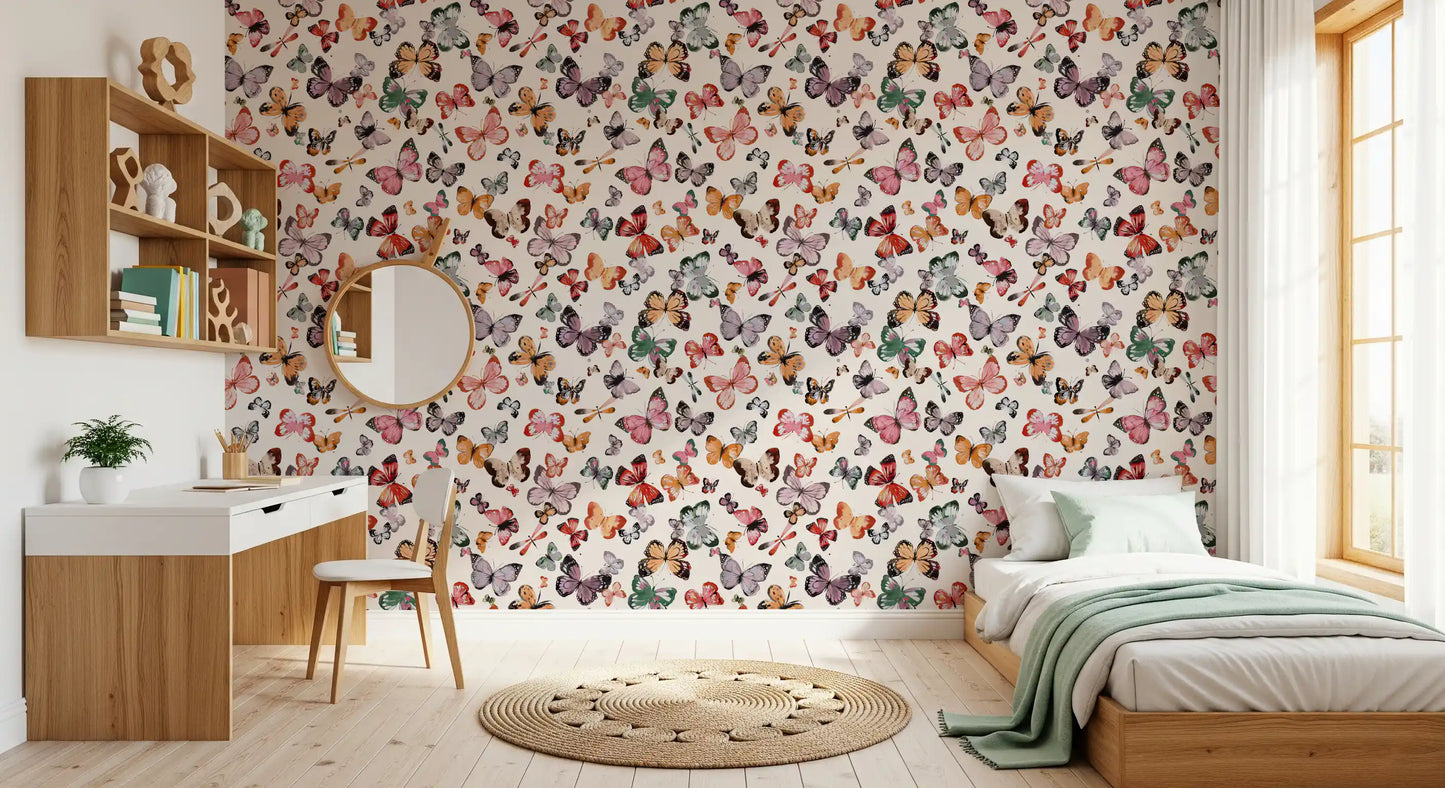 Papel de Parede Borboletas Voando Tons Terrosos