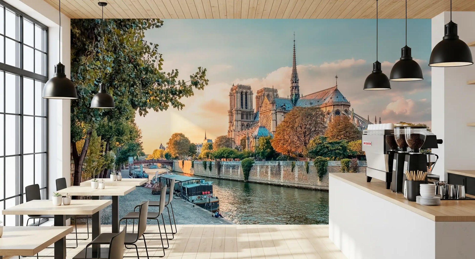 Seine Reverie at Sunset Wall Mural with glowing river and evening sky
