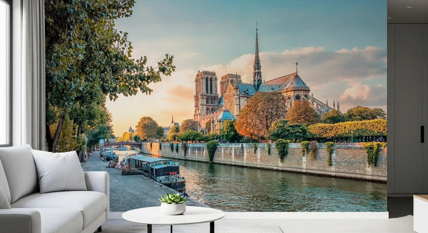 Office room Sunset Wall Mural with Paris skyline mood and Seine detail