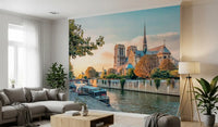 Living room Seine Reverie at Sunset wall mural with warm Paris river light