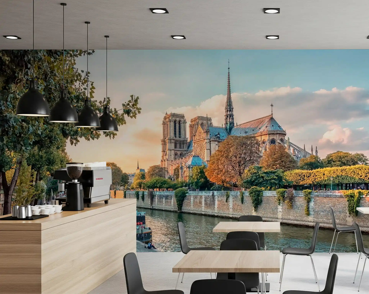 Seine Reverie mural with soft evening tones and scenic Paris character