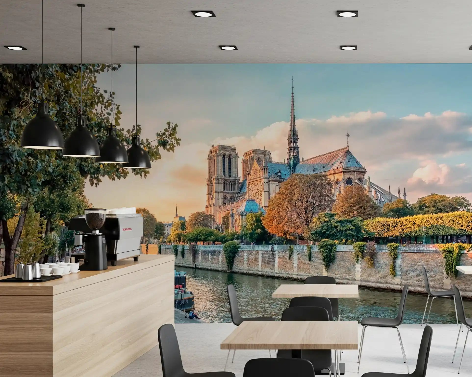 Seine Reverie mural with soft evening tones and scenic Paris character