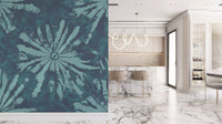 Aquatic abstract mural with painterly texture and flowing blue depth