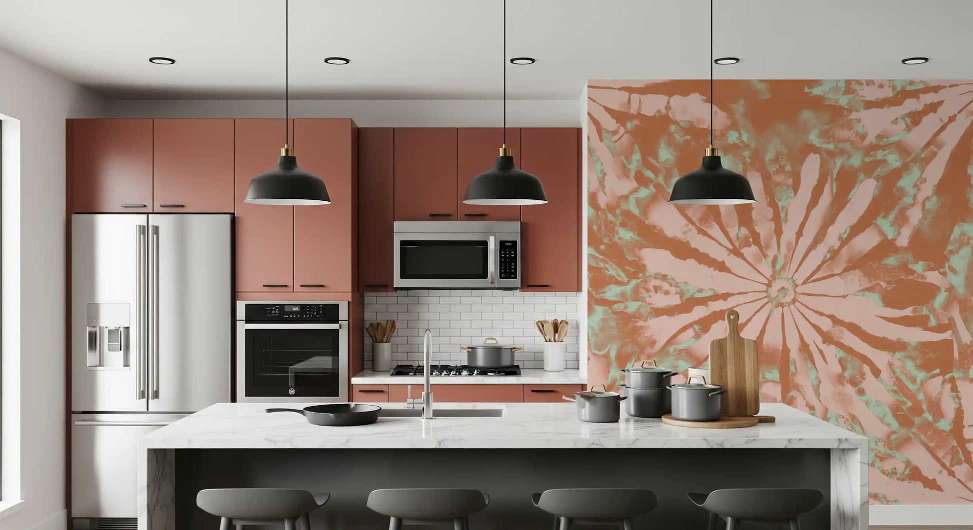 Kitchen Terra Bloom Wall Mural showing blush petals and mint texture