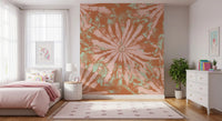 Bedroom Radiance Wall Mural with abstract flower shapes and clay tones