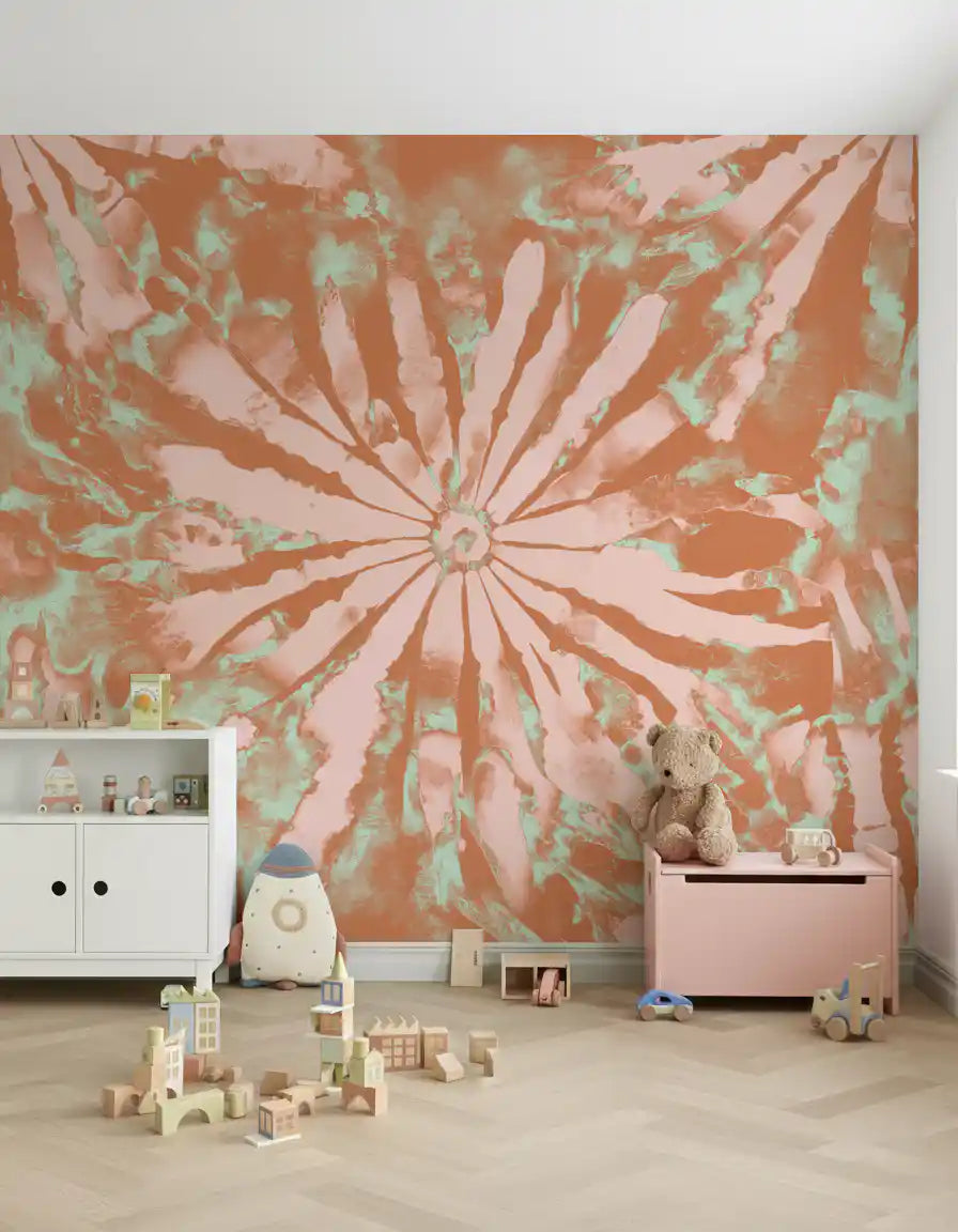 Kids room Bloom Radiance Wall Mural with artistic terracotta pattern