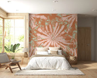 Terracotta floral wall mural with abstract petals and painterly surface