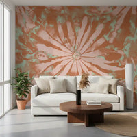 Abstract flower mural with radiating floral forms and textured colour layers