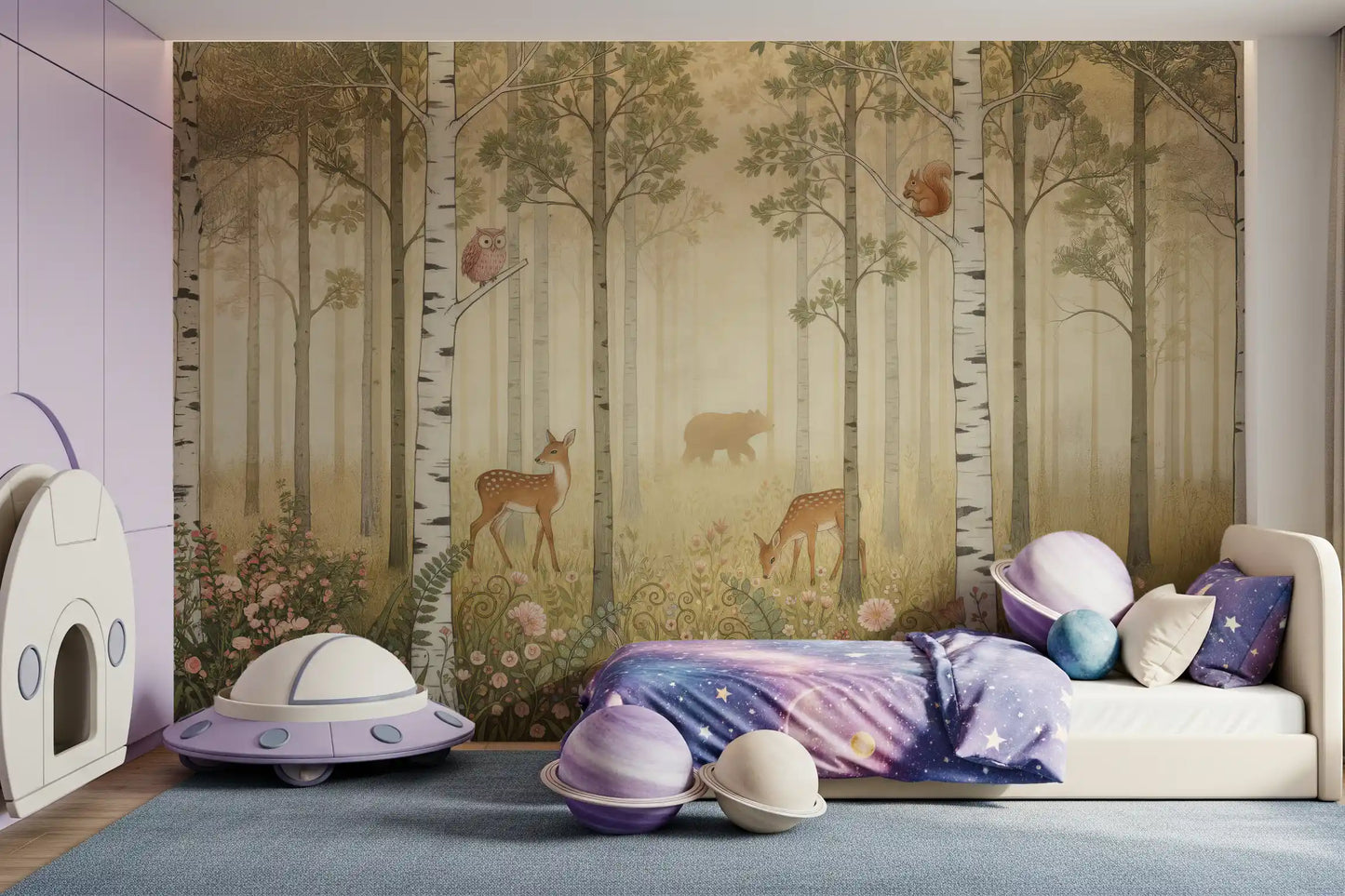 Animaux de la forêt et fleurs sauvages – Fresque murale Soleil chaud