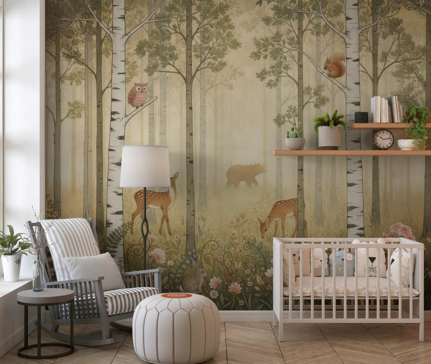 Animaux de la forêt et fleurs sauvages – Fresque murale Soleil chaud