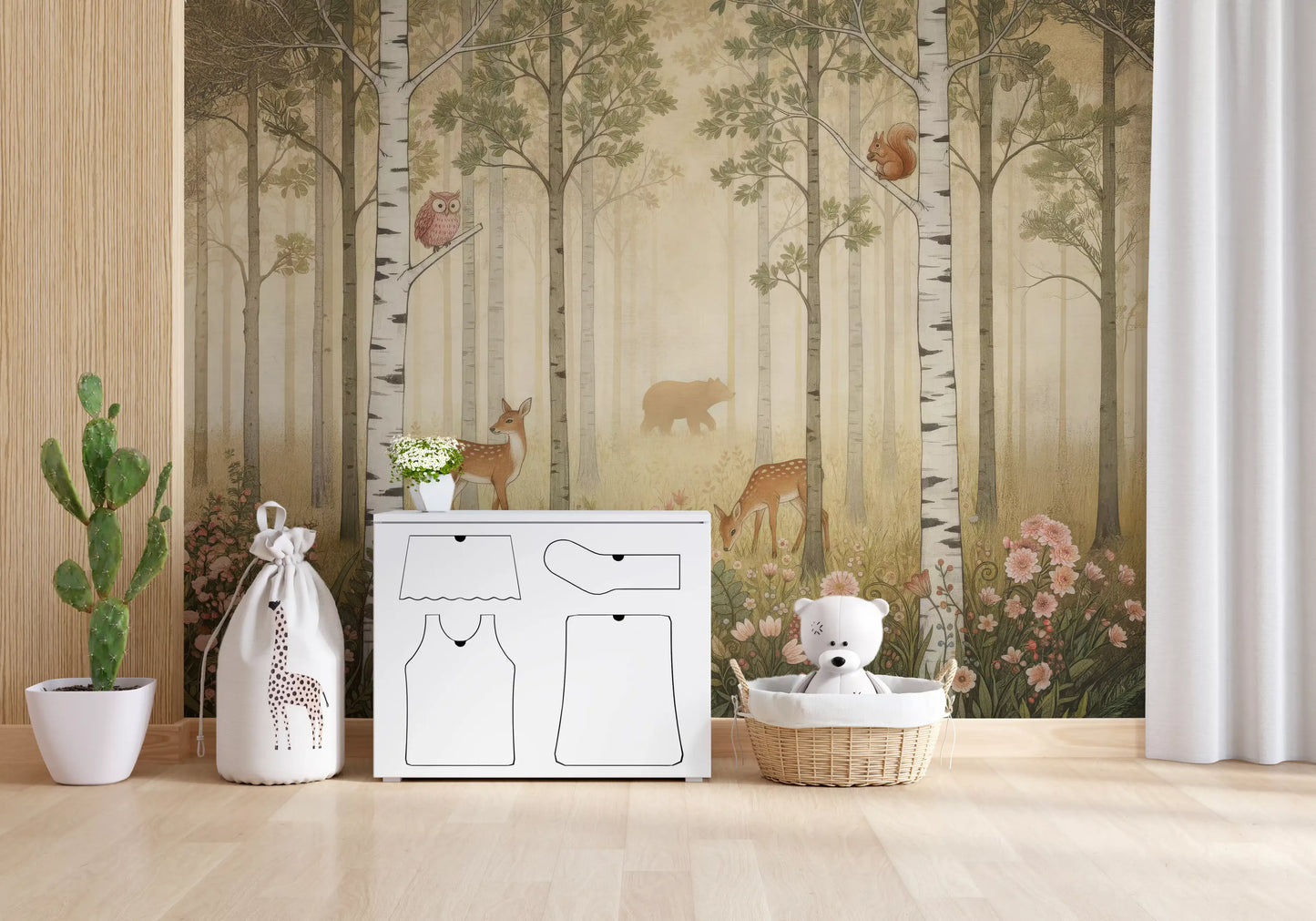 Animaux de la forêt et fleurs sauvages – Fresque murale Soleil chaud