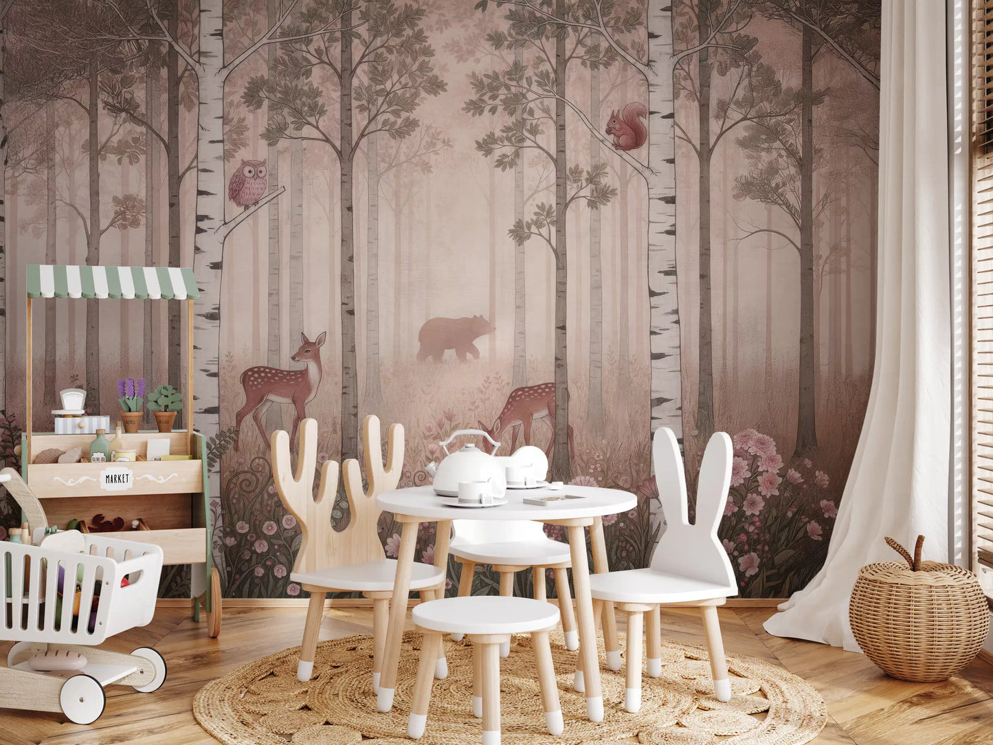 Animali della Foresta e Fiori Selvatici – Murale da Parete Alba
