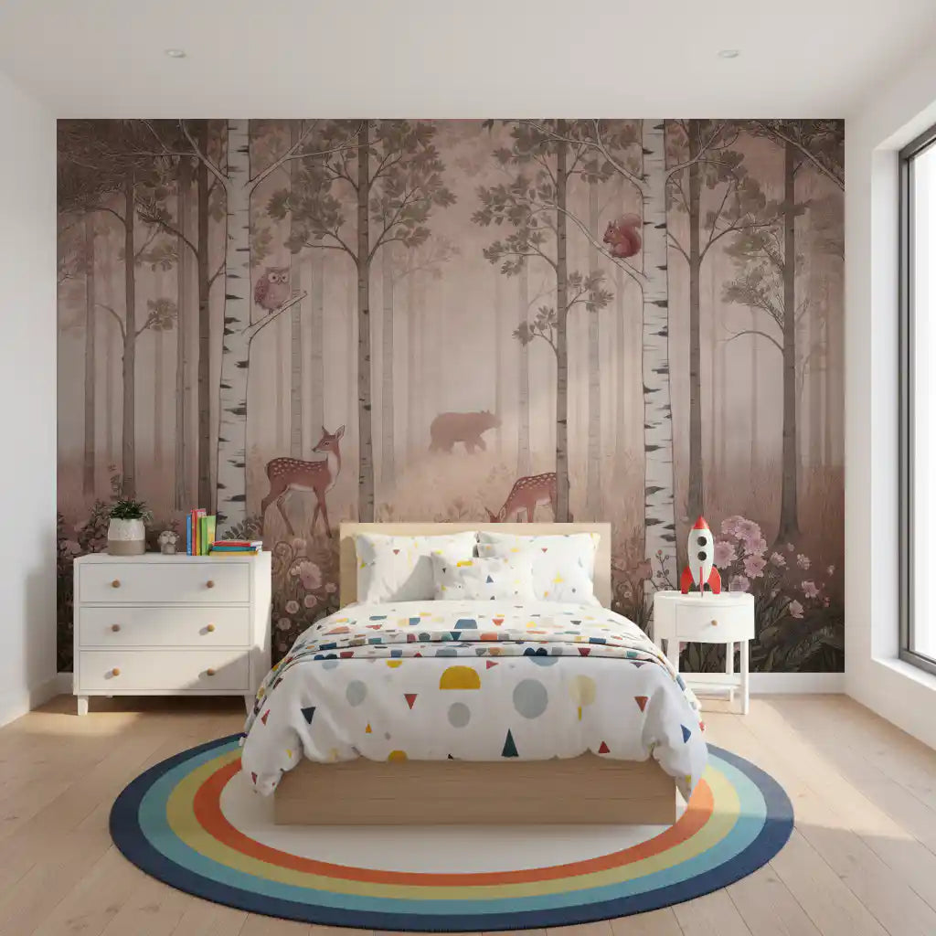 Animali della Foresta e Fiori Selvatici – Murale da Parete Alba