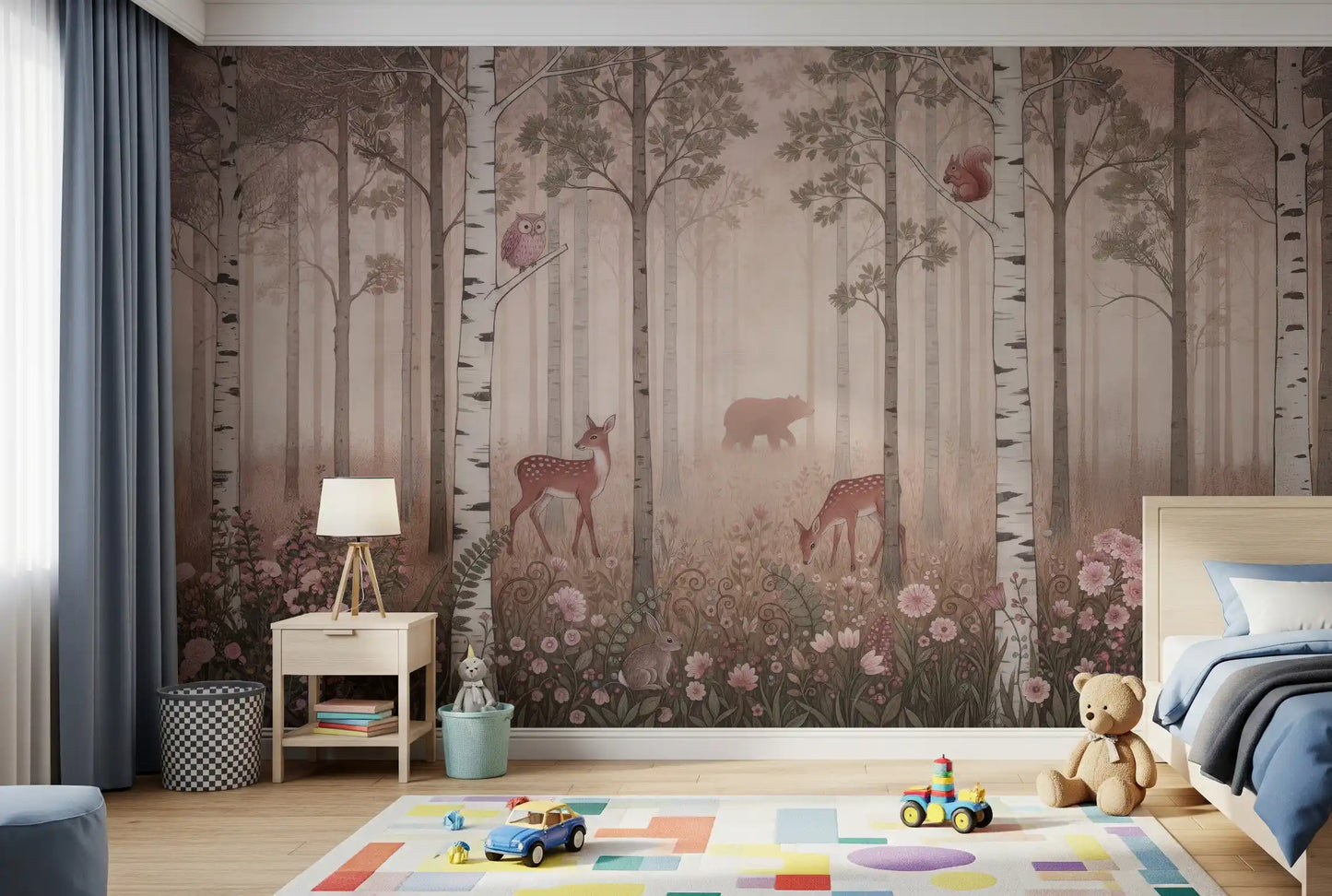 Animali della Foresta e Fiori Selvatici – Murale da Parete Alba