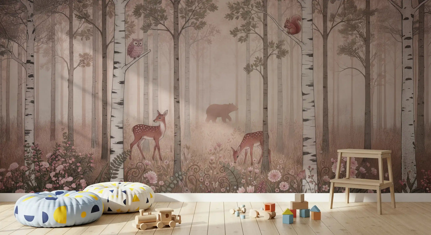 Animali della Foresta e Fiori Selvatici – Murale da Parete Alba