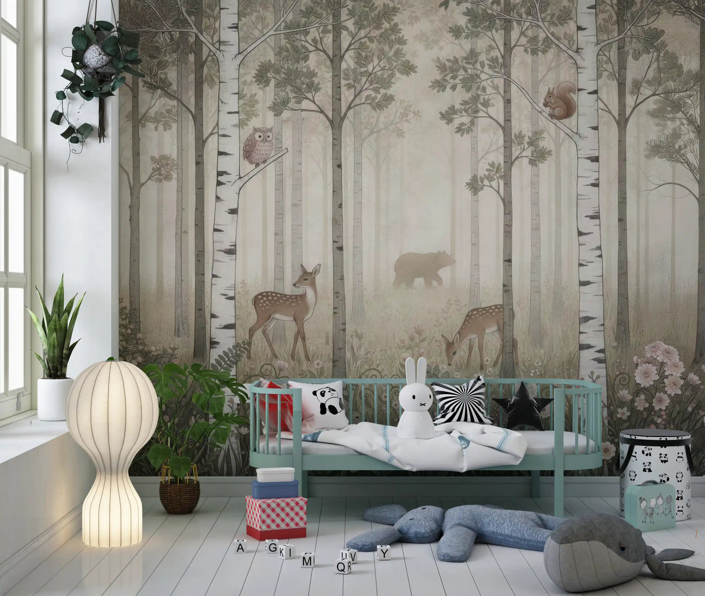 Animaux de la forêt et fleurs sauvages – Fresque murale Jour brumeux