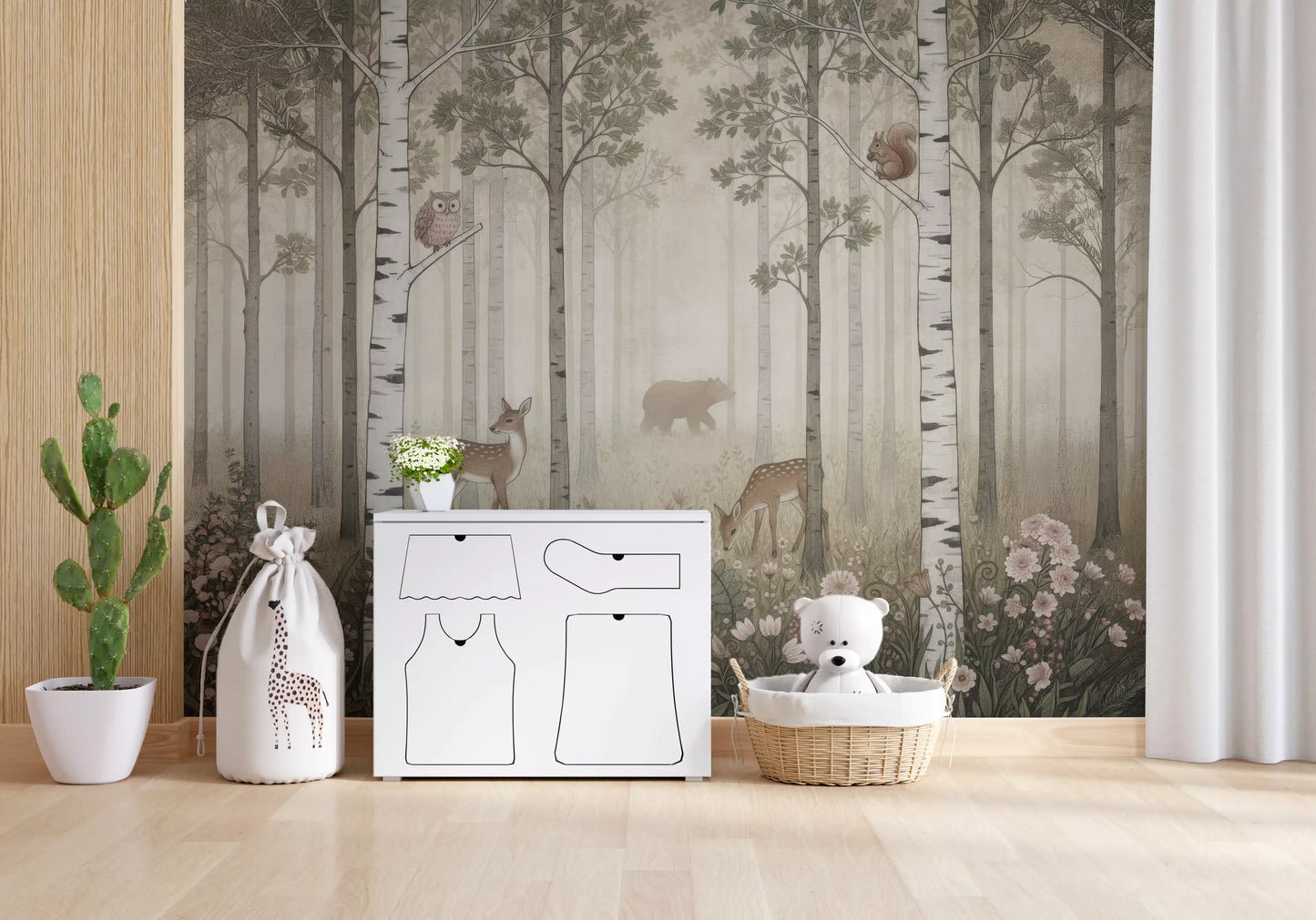 Animaux de la forêt et fleurs sauvages – Fresque murale Jour brumeux