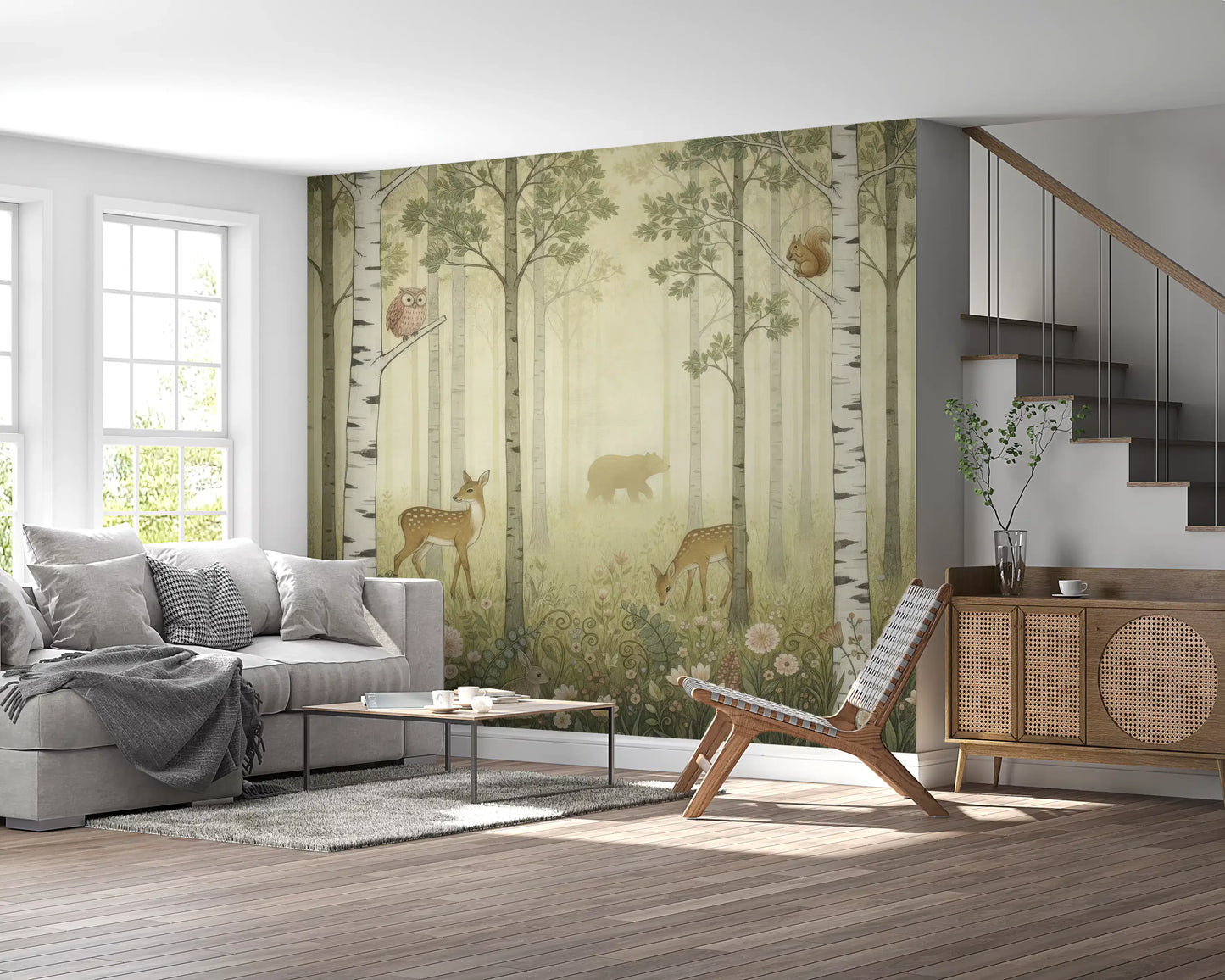 Animali della Foresta e Fiori Selvatici – Murale Estivo per Pareti