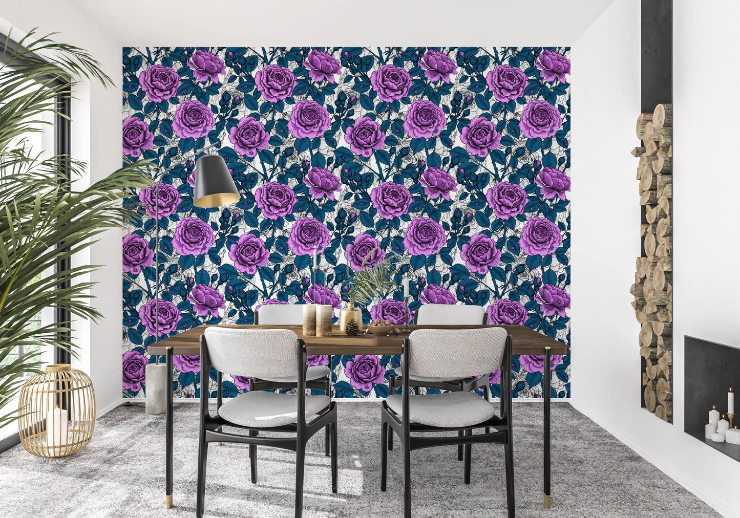 Papier peint jardin de roses violettes