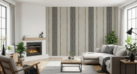 Vertical stripe rhythm reads tactile across the striped linen wallpaper repeat