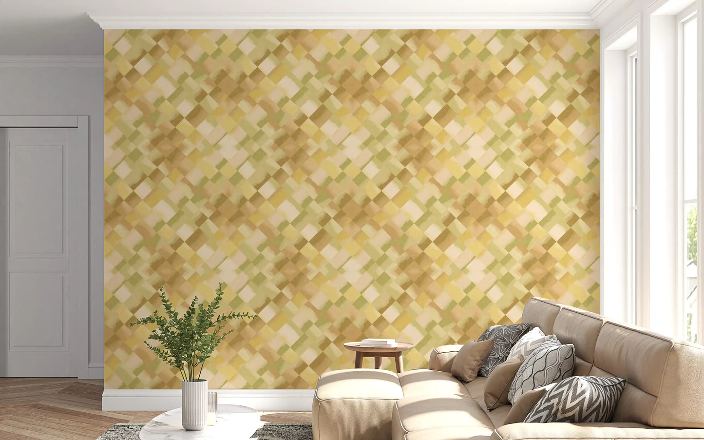 Papier peint à damier peint Relax Greenery
